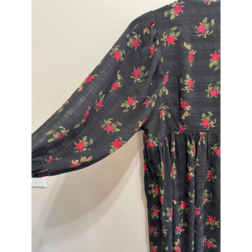 Disturbia Darcy Floral Print Chiffon Midaxi Dress Black Red Rose Gothic US 4